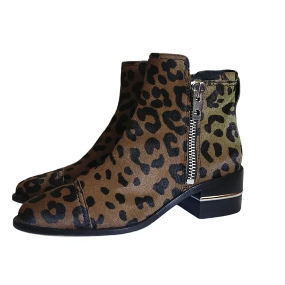 Paige Leather Leopard Print Ankle Jessie Boot‎ Booties Side Zip Brown Size 7 New